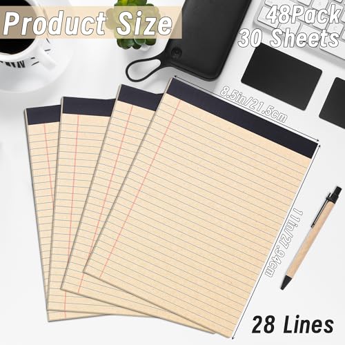 Image of Oleitodh 48 Pack Legal Pads 8.5 x 11 College Ruled Recycled Note Pads | 30 Sheets Per Pad, Thick Paper, Micro-Perforated, Smooth Writing, Office, School, Home, Meetings, Note Taking
