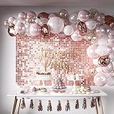HOUSE OF PARTY - Rose Gold Round Sequin Shimmer Wall Backdrop Panels (Pack of 12), Glitter Bling...
