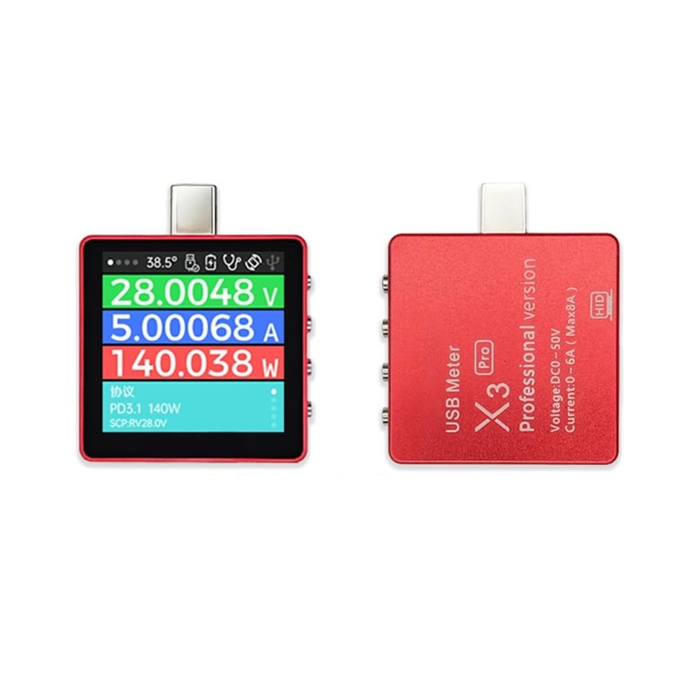 Probador de Voltaje y Corriente -X3, Detector de Voltaje, Corriente y Potencia, Probador de Carga Rápida USB-C.