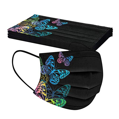 50PCS Black Disposable Face_Masks With Designs forWomen Cute Butterfly