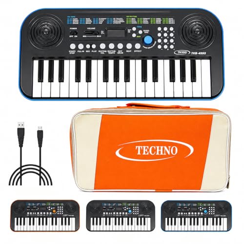 Image of Techno RJ-TC-TKB4995 Portable Digital Keyboard Piano, Blue, 32-Key