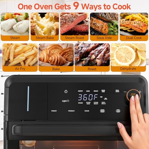 Image of OUNIN Air Fryer Toaster Oven Combo - 11-in-1 Countertop Convection Steam Oven with Air Fryer, Steam, Dual Cook, Bake, Roast, Dehydrate, 90-430F, Self-Cleaning, 16qt Capacity