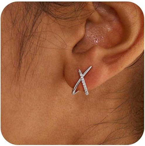 Coshilta Silver Earrings for Women Trendy,14K Silver Stud Dainty Simple Minimali