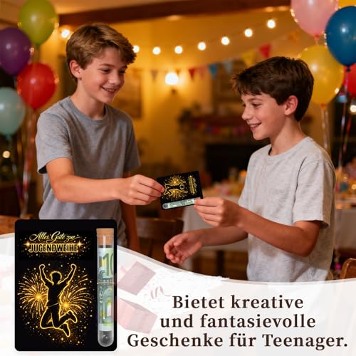 QijAOPD Geldgeschenk Holz Schwarz Gold Alles Gute zur Geschenkidee Jungen jugendweihe geschenke junge mit Reagenzglas und Box hölzern Deko jugendweihe geschenke 13x10cm