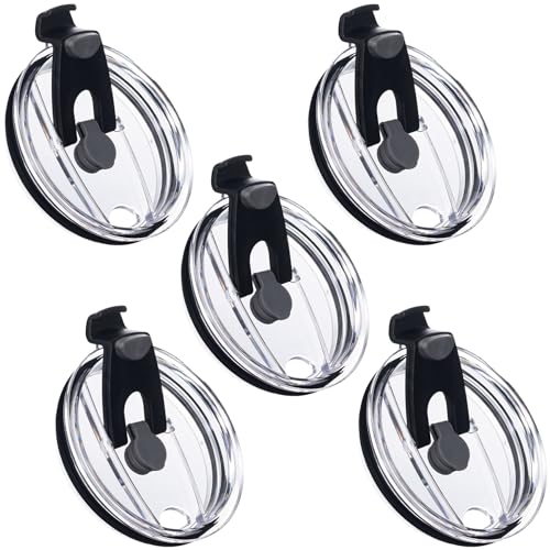 HINZIC 5 Pack Replacement Lids for 20 oz Tumbler Travel Spill Proof Resistant Cup Lids Covers with Slider Switch fit Coffee Cups and More Straw Friendly Black
