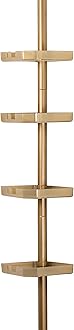 Bath Bliss 4 Tier Tensions Corner Shower Caddy | Shelves | Adjustable 48“-101” | Bathroom Organizer | Bathtub and Shower Stall | Holds Large Bottles | Soap | Shampoo | Washcloths | Gold