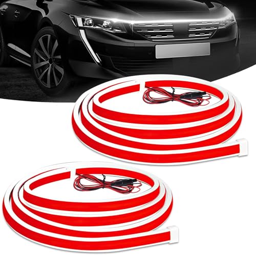 2 PCS Universal Auto Tagfahrlicht 180cm Flexible Waterproof Auto Streifen Licht 10-16V Dynamic Scan Start Up Hoodbeam Kit Scan Starting Car Hood Light Strip Auto Motorhaube Lichtstreifen (2 PCS Weiß)