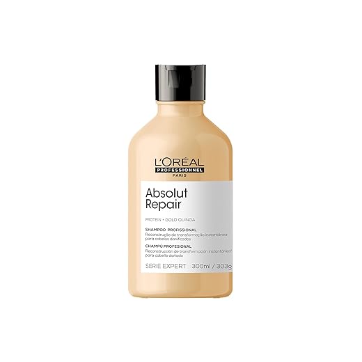 L'Oréal Professionnel Serie Expert Absolut Repair, Shampoo Reestruturante para Cabelos Danificados com Gold Quinoa e Proteína, Reparação e Brilho Intenso, 300ml