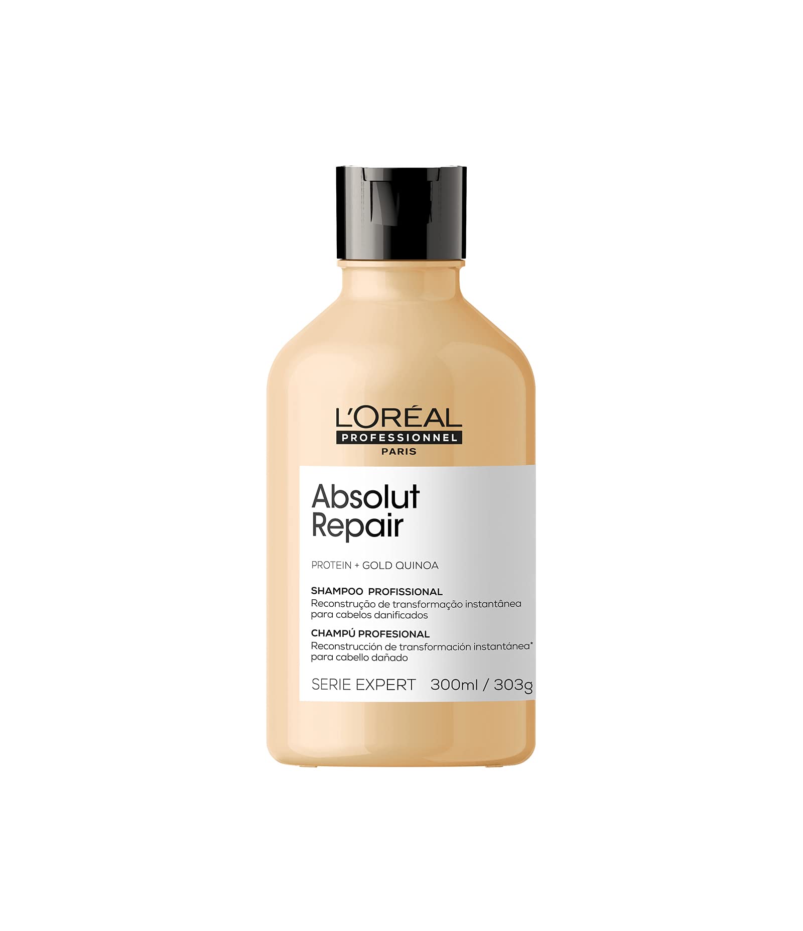 L'Oréal Professionnel Serie Expert Absolut Repair, Shampoo Reestruturante para Cabelos Danificados com Gold Quinoa e Proteína, Reparação e Brilho Intenso, 300ml