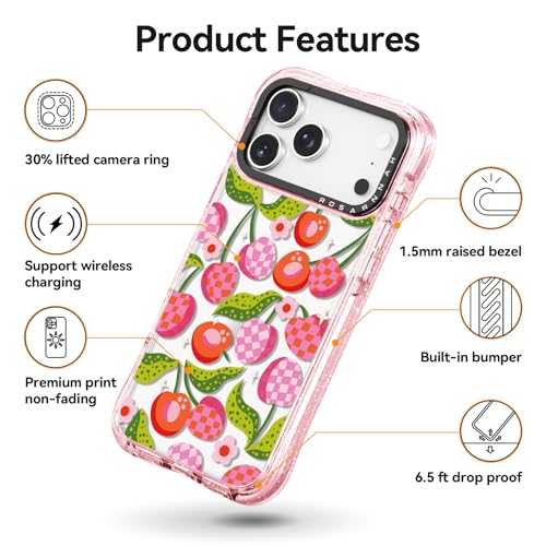Coque iPhone Pro Max Rosarnnah 17GPR antichoc à paillettes roses