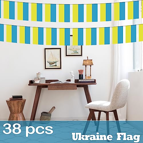 Image of Ukraine String Flag Pennant Banner - 38 Flags, 42 Feet Small Mini Ukrainian Flags Bunting Banner for Country Decoration, School, Party, Sports Events