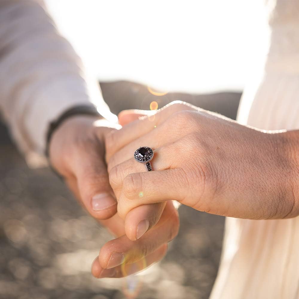 Mytys Vintage Wide Ring Classic Black Marcasite Crystal Rows Statement Silver Chunky Rings - Image 3