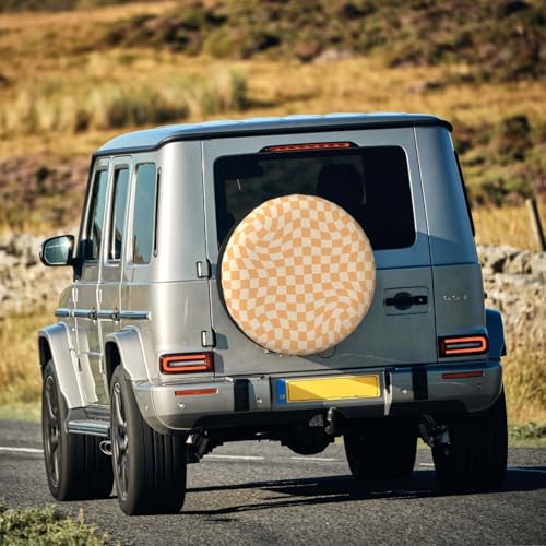 Orange Checkered Spare Tire Cover Waterproof Dustproof Universal Fit Wheel Protector for SUV Truck Trailer Camper Durable Outdoor Use 15 inch by Rilahywdie - Used condition - Image 7