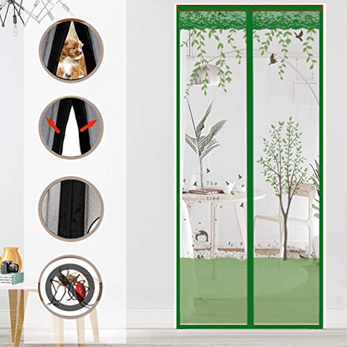 ZHUAN Dibujos Animados Impresión Mosquitera Puerta,cifrado Súper Silencioso Cortina De Puerta Magnéticos De Arriba A Abajo Ultra Seal Imanes Seclan Automáticamente Verde 120x220cm(47x87inch)