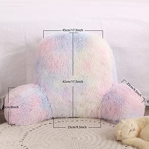 Sumfunry Faux Fur Bed Rest Pillow Reading Pillow With Arms Fluffy Reading Pillow Adult Children Back Rest Pillow For Sitting In Bed(Pink) #TOP3