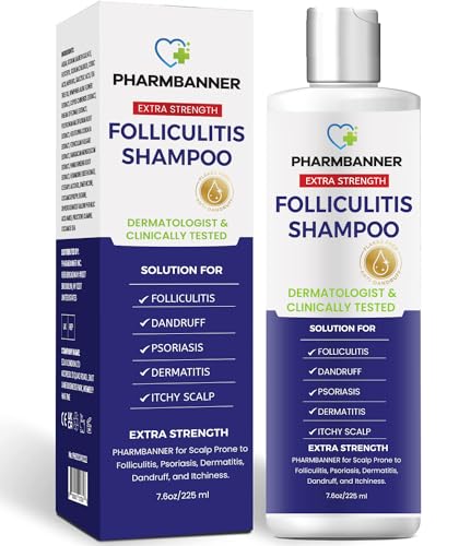 PHARMBANNER Shampoo gegen Follikulitis & seborrhoische Dermatitis – gegen Schuppen, Psoriasis & juckende Kopfhaut – beruhigt Rötungen, Schuppenbildung & Reizungen – 250 ml