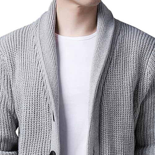 Mens Shawl Collar Cardigan Sweater Long Sleeve Button Cable Knit Men Sweaters Loose Fit Casual Ribbed Knit Cardigans (Light Gray,XX-Large)2