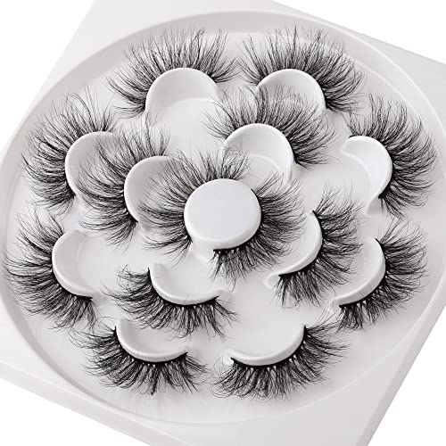 JIMIRE False Eyelashes Fluffy Long Faux Mink Lashes Medium Volume Wispy Fake Lash Pack 7 Pairs