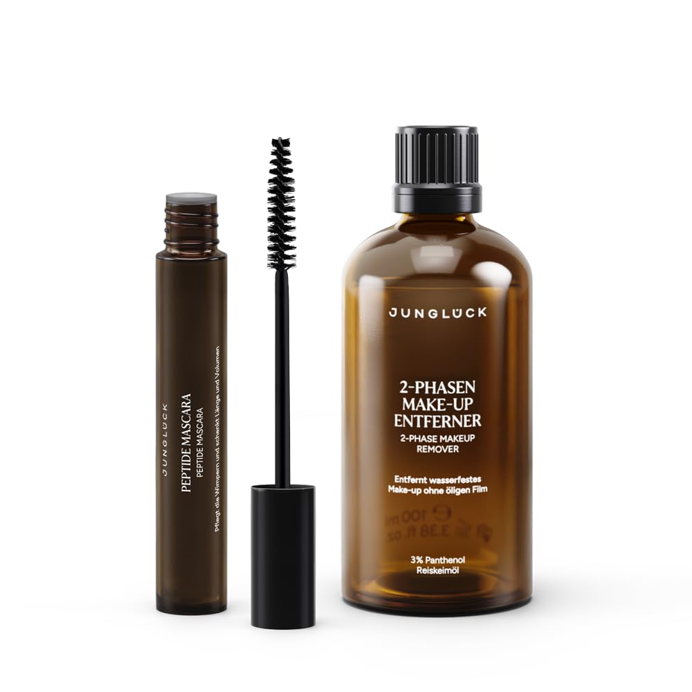 JUNGLÜCK Daily Wimpern Kombi | Peptide Mascara + 2-Phasen Make-up Entferner – lange dichte Wimpern & sanftes Abschminken ohne Reizung