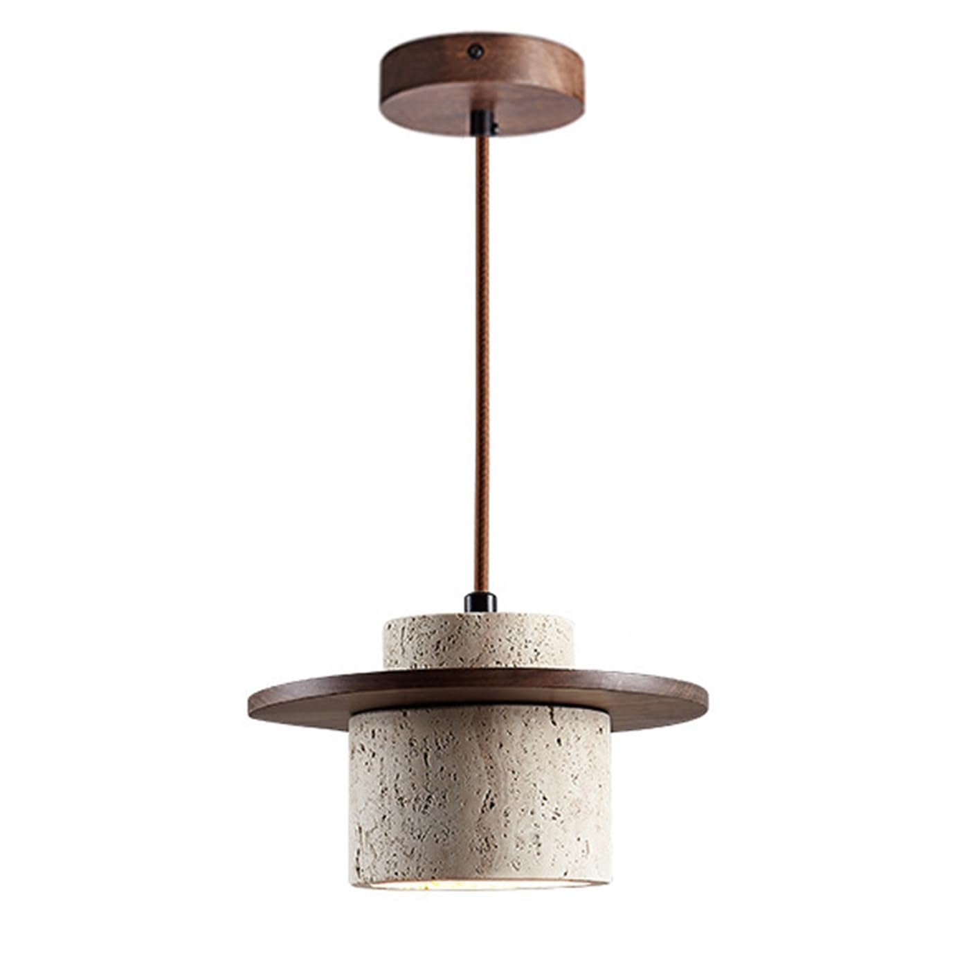 MTNROO Wabi-sabi Style Cylindrical Small Hanging Light Yellow Limestone Natural Pendant Lamp E27 Single Head Middle Chandelier Wood Art Decoration Ceiling Lighting Fixture for Bar Bedroom