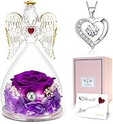 Sunia Rosa Eterna con Collana a Cuore,Angelo di Vetro con Luci LED, Rosa Stabilizzata Vera Regalo...