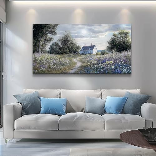 KELIYUAN Large Wall Decor Canvas Painting Wall Art For Bedroom Living Room Decoration Retro Pastoral Flower Sea Landscape Painting Art Print Picture Room For Farmhouse Room Home Decor 30x60 In