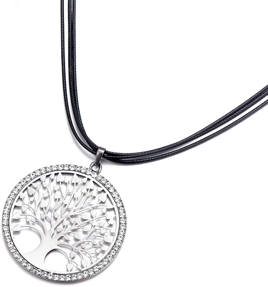 Fashionable Tree of Life Necklace for Women Long Chain with Shiny CZ Crystal Pendant - Image 5