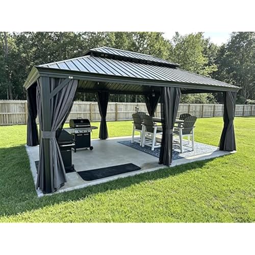 PURPLE LEAF Hardtop Large Gazebo 14' X 20' with Light, Gray
