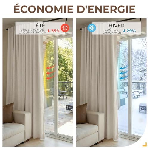 Rideau occultant thermique isolant anti froid chaleur crème 140x245 cm - 7
