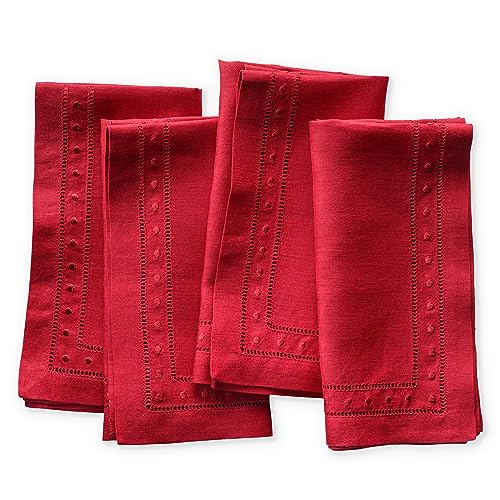 Servilletas de lino rojas bordadas set de 4 miniatura 1