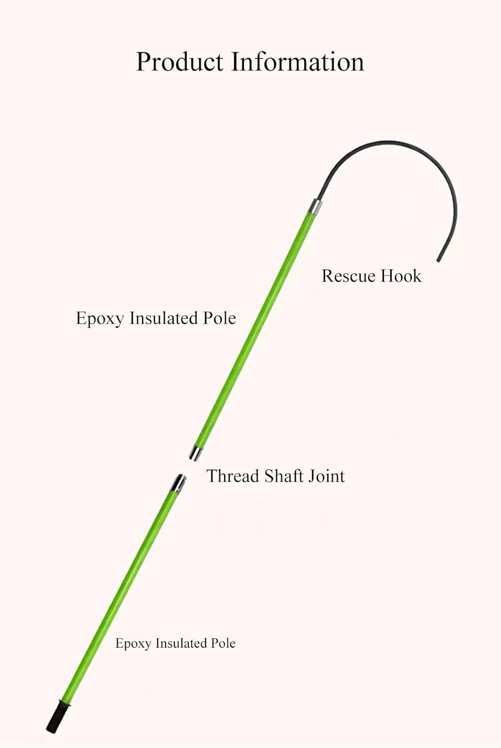 Insulated Electrical Rescue Hook High Voltage Insulated Rescue Hook with Insulated Handle, Electrical Safety Protection for Auto Maintenance, Safety Rescue Hook with Thread Shaft Joint(150 cm)