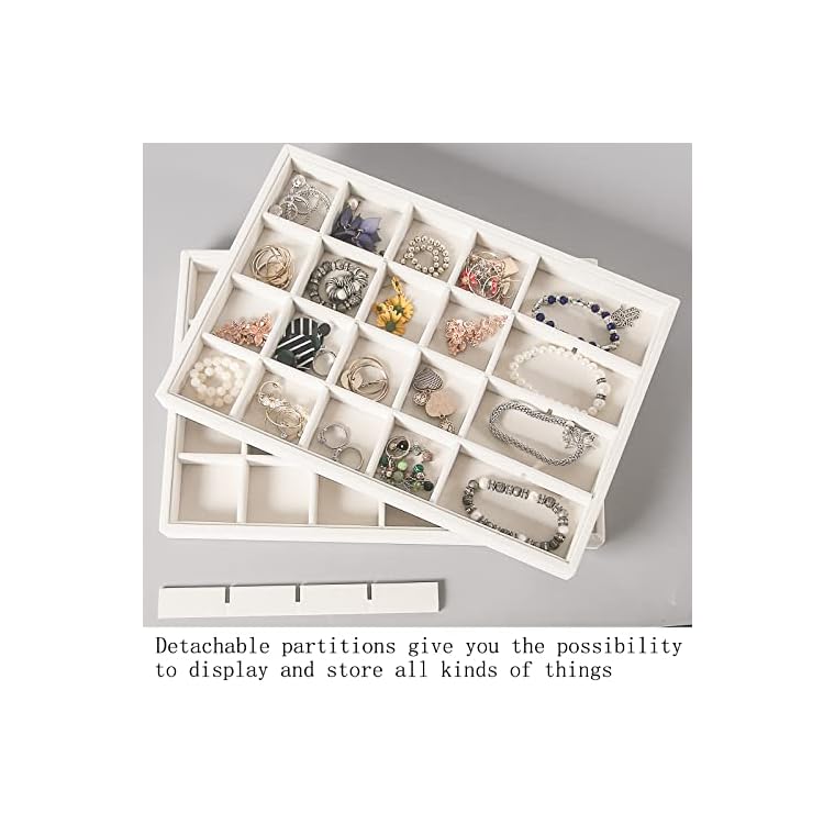 Coward 2PC Stackable 24 Gird Jewelry Organizer Tray Necklace Earring Box Storage Drawer Ring Bracelet Display Holder (beige(24grid+24grid)) - Image 3