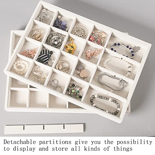 Image of Coward 2PC Stackable 24 Gird Jewelry Organizer Tray Necklace Earring Box Storage Drawer Ring Bracelet Display Holder (beige(24grid+24grid))