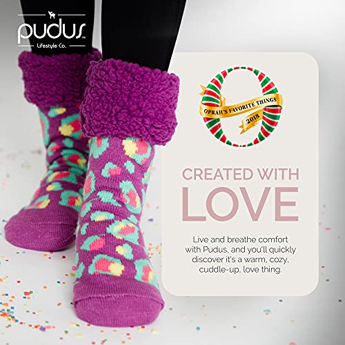 Image of Pudus Cozy Winter Slipper Socks Women & Men w Non-Slip Grippers Faux Fur Sherpa