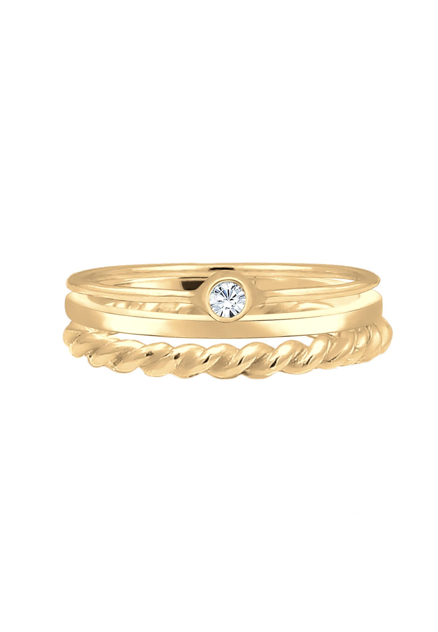 Elli Ring Damen Set Solitär Basic Gedreht mit Kristall in 925 Sterling Silber
