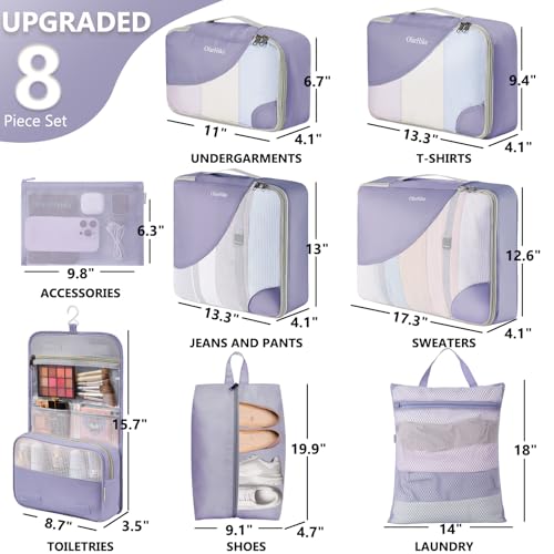 Image of OlarHike 8 Set Packing Cubes for Travel,Gifts for Women Mom,Anti-Tearing Suitcase Organizer,with Over 1000 pcs Mesh Holes,Vacation Essentials & Accessories for Cruise Ship