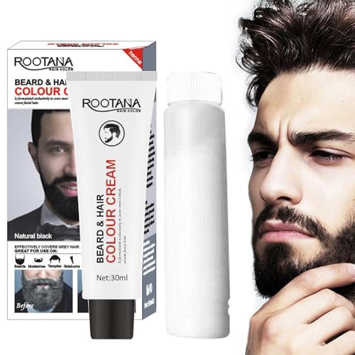Teinture Barbe Hommes - Kit De Coloration Moustache Et Barbe, Couleur Naturelle Et Résistante, Formule Douce, Noir Et Marron, 60ML