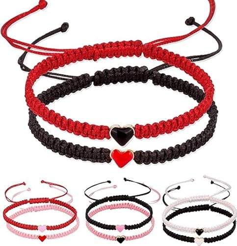 JIOLINK Bracelet Tressé en Forme de Coeur - Amitié Tissé BFF - Taille Réglable, Cadeau pour Couple Famille et Meilleurs Amis