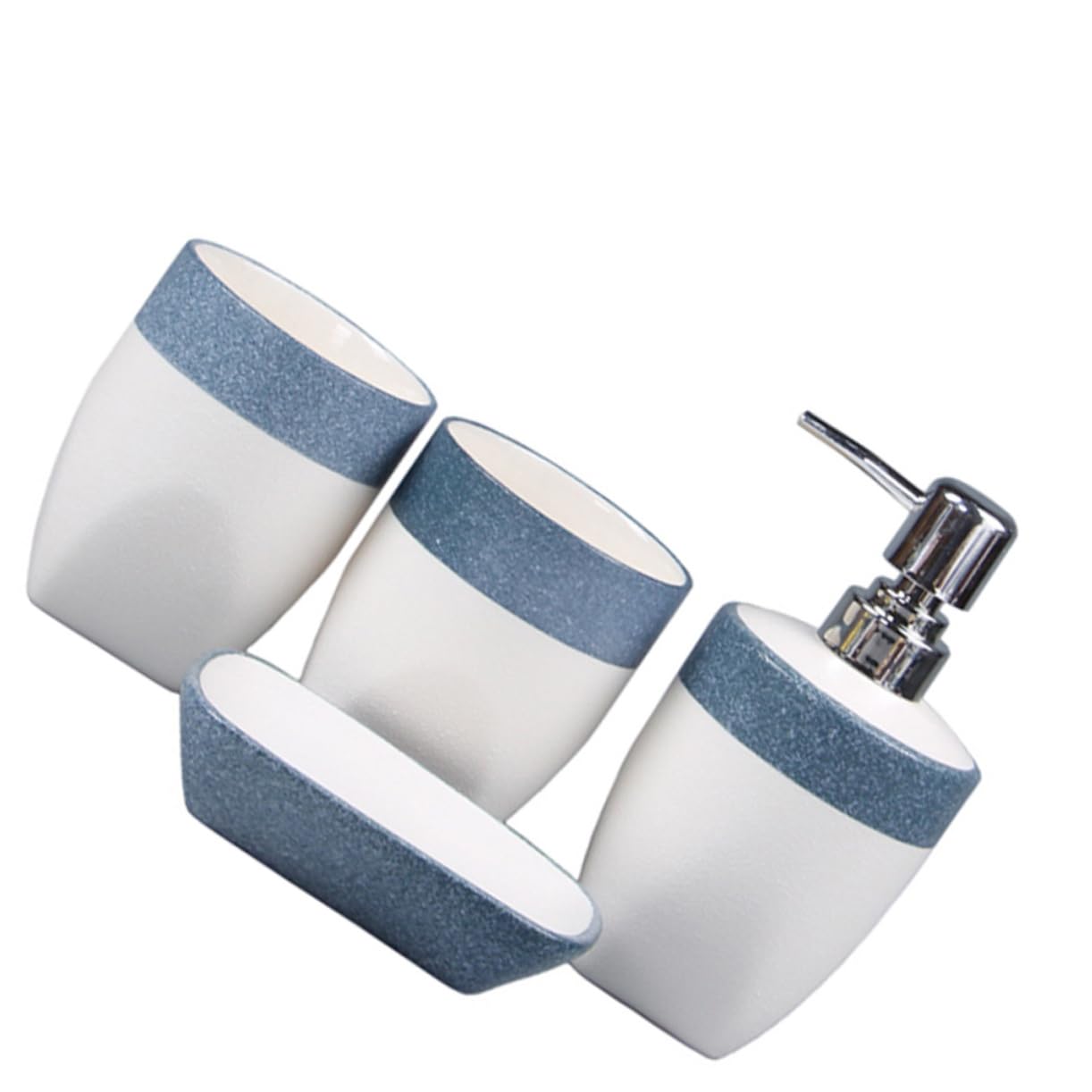 Yardenfun 1 Juego Accesorios de Baño Cerámicos con Dispensador de Jabón Vaso y Jabón Organizador Azul y Blanco Diseño Antideslizante y Efecto para Mantener el Baño y Elegante