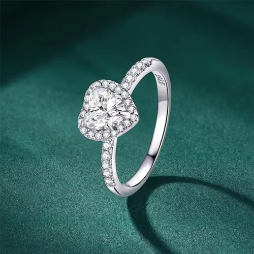 S925 Silver Inlaid Heart-shaped Zircon Platinum Plated Ring, Women's Fashion Light Luxury Engagement Wedding Daily Wear Ring, Ideal Gift for Mother, Wife, Daughter2