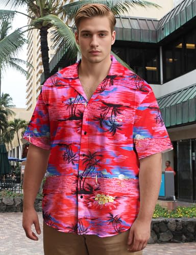 Image of Yoimira Hawaiian Shirts for Men, Print Mens Casual Short Sleeve Button Down Shirts Floral Aloha Beach Shirt