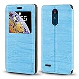 Shantime Sichtfenster-Lederhülle Kompatibel mit LG K9, Elegantes Design mit Klarsichtanzeige, Unsichtbarem Magnetverschluss & Kartenfach(Hellblau)