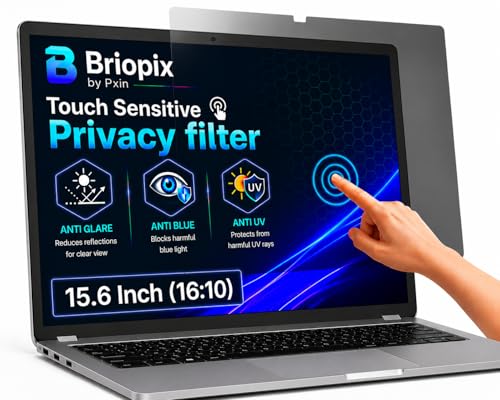 Image of Briopix Aura 15.6 Inch (16:10) | Touch Sensitive Privacy Screen | Anti Blue | Anti Glare | UV Block & BLUVLIGHT Block Layer | Privacy Filter compatible with HP /Dell /Lenovo /Asus /Acer