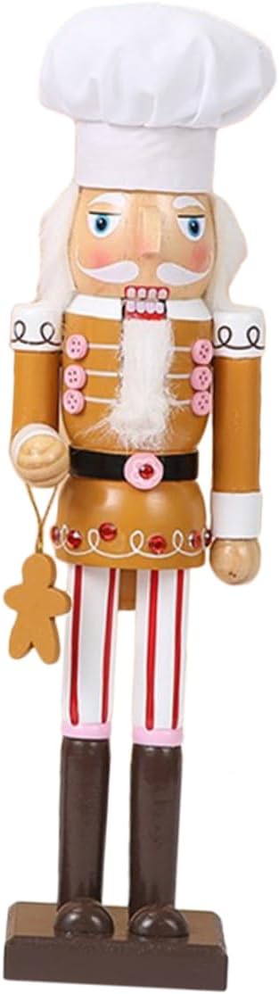 Wooden Nutcracker Ornament Christmas Chef Gingerbread Man Figurine Xmas Desktop Decor Festive Handcrafted Wood Nutcracker for Home Hotel Cafe Table Decoration