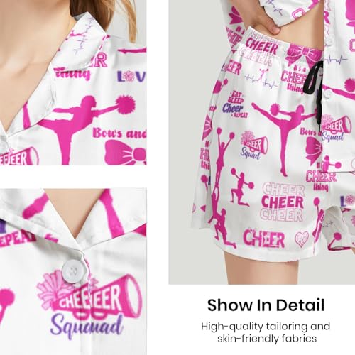 Image of Funny Pajamas for Women Set Print Satin Loungewear Pjs Short Sleeve Button Down Top and Shorts Sets Sleepwear XS-3XL