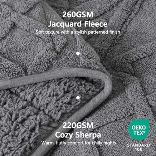 Image of Mr. Sandman Weighted Blanket Queen Size 15lb, Soft Jacquard Sherpa Weighted Blanket for Adults, Warm Fluffy Heavy Throw Blanket for Relaxing Sleep and Calming Comfort, 60 x 80 Inch, Jacquard Grey