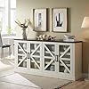 Farmhouse Buffet Cabinet with Storage 70 Wood Rustic Sideboard Buffet Cabinet w4 Glass Barn Doors Adjustable Shelf Coffee Bar Cabinet for Kitchen Dining Room Living Room White