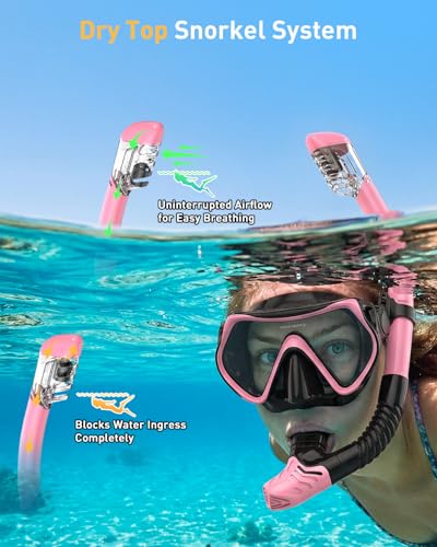 Snorkeling Gear for Adults, Adult Snorkel Mask Set Scuba Diving Dry-Top, Swimming Goggles w/Nose Cover, HD Tempered Glass Panoramic Anti-Leak Anti-Fog, Travel Snorkeling Packages miniatura 5