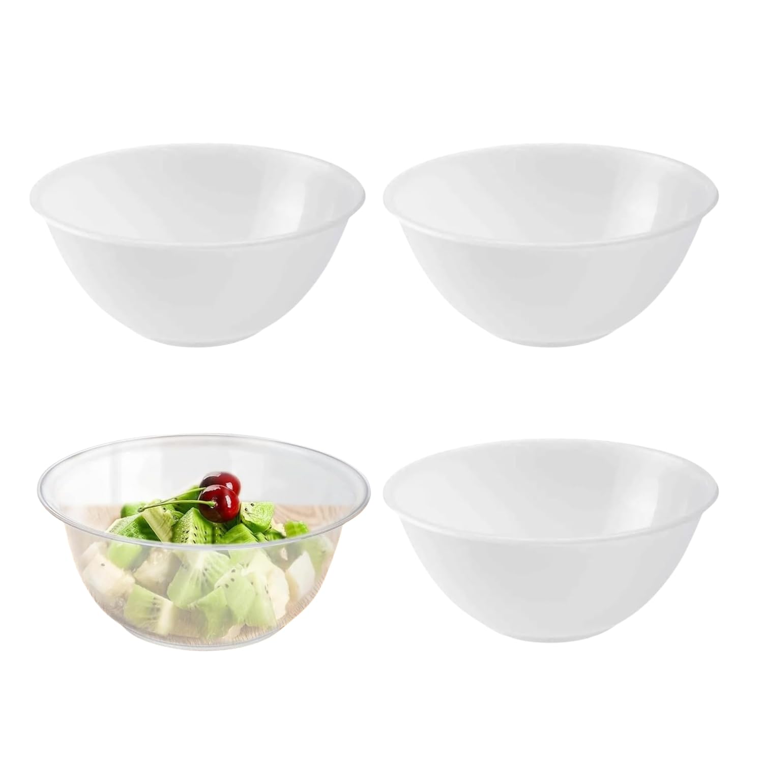 HOMESHOPA Plastic Mixing Bowl 2 Litre 20cm Clear, 4 Pack Reusable Kitchen Cooking Serving Bowl, Non Slip Base, Compact & Stackable, Popcorn Salad Bowl for Food Prep Baking, Dishwasher Safe