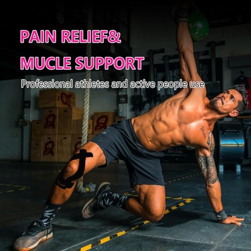 ANAMPION Kinesiotapes Vorgeschnitten for Knees, 12 Stück Wasserfestes kinesiotape für Knee Schmerzlinderung, Original Baumwolle Knie Tape für Sport & Dauerhafte Unterstützung(Schwarz+Blau+Rosa)